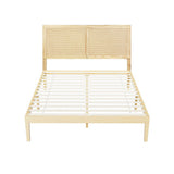 Beds & Bed Frames: Artiss Bed Frame Double Size with Rattan Headboard Wooden Bed Base BRUNO