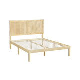 Beds & Bed Frames: Artiss Bed Frame Double Size with Rattan Headboard Wooden Bed Base BRUNO