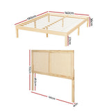 Beds & Bed Frames: Artiss Bed Frame Double Size with Rattan Headboard Wooden Bed Base BRUNO