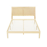 Artiss Bed Frame Queen Size with Rattan Headboard Wooden Bed Base BRUNO