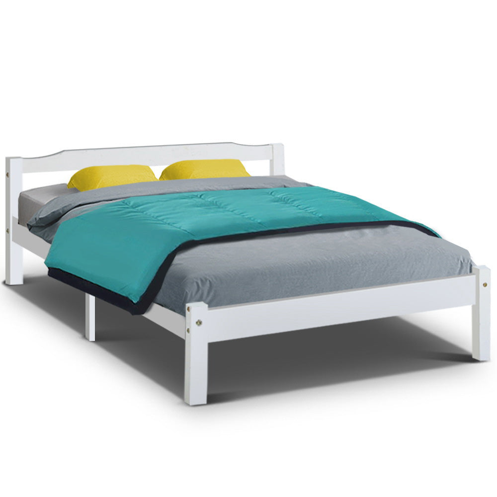 Beds & Bed Frames: Artiss Bed Frame Double Size Wooden White LEXI