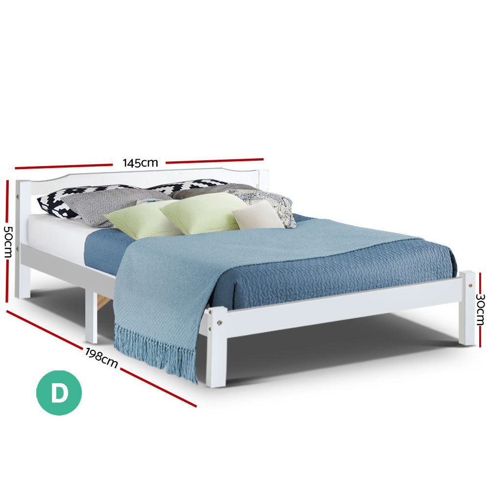 Beds & Bed Frames: Artiss Bed Frame Double Size Wooden White LEXI