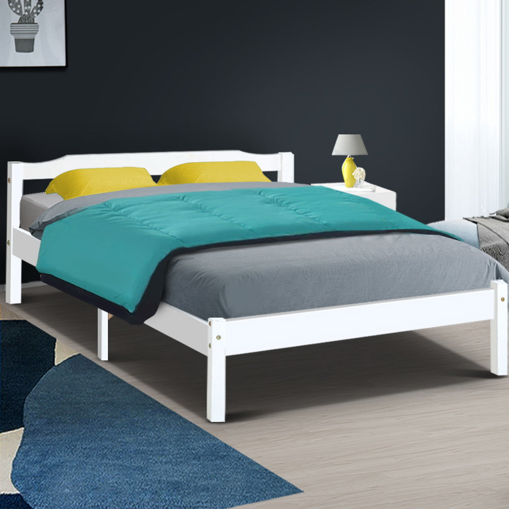 Beds & Bed Frames: Artiss Bed Frame Double Size Wooden White LEXI