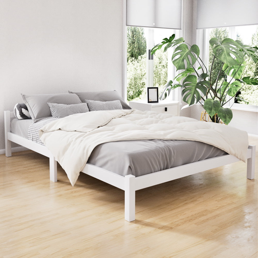 Beds & Bed Frames: Artiss Bed Frame Double Size Wooden White LEXI