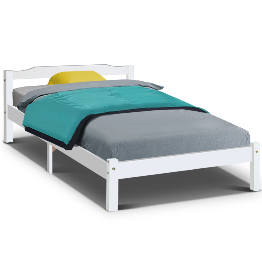 Beds & Bed Frames: Artiss Bed Frame King Single Size Wooden White LEXI