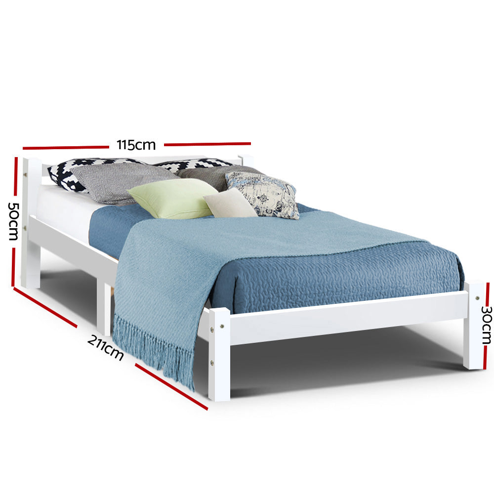 Beds & Bed Frames: Artiss Bed Frame King Single Size Wooden White LEXI