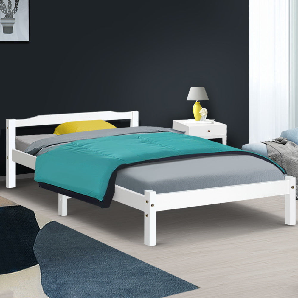 Beds & Bed Frames: Artiss Bed Frame King Single Size Wooden White LEXI