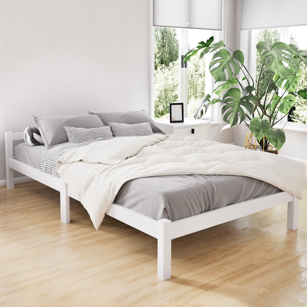 Beds & Bed Frames: Artiss Bed Frame King Single Size Wooden White LEXI