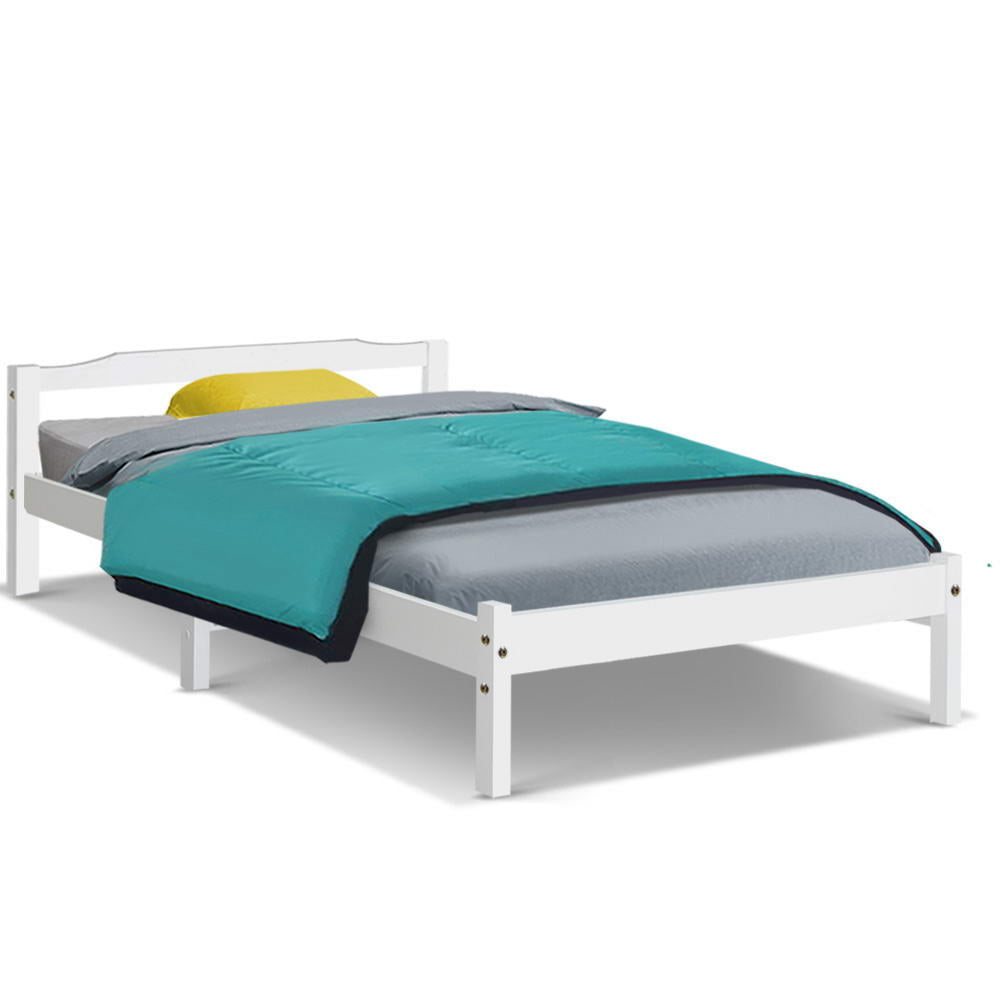 Beds & Bed Frames: Artiss Bed Frame Single Size Wooden White LEXI
