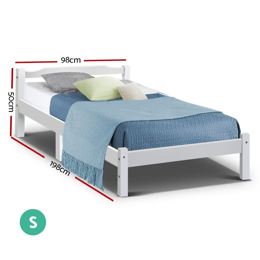 Beds & Bed Frames: Artiss Bed Frame Single Size Wooden White LEXI