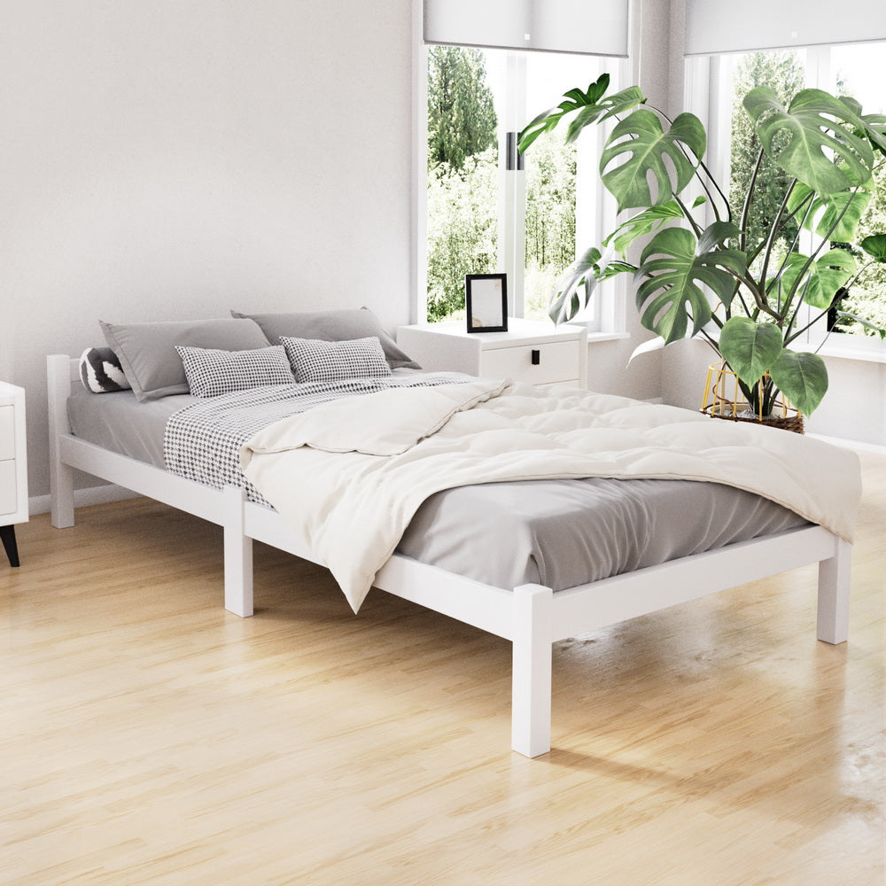 Beds & Bed Frames: Artiss Bed Frame Single Size Wooden White LEXI