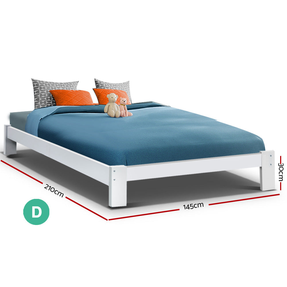 Beds & Bed Frames: Artiss Bed Frame Double Size Wooden White JADE