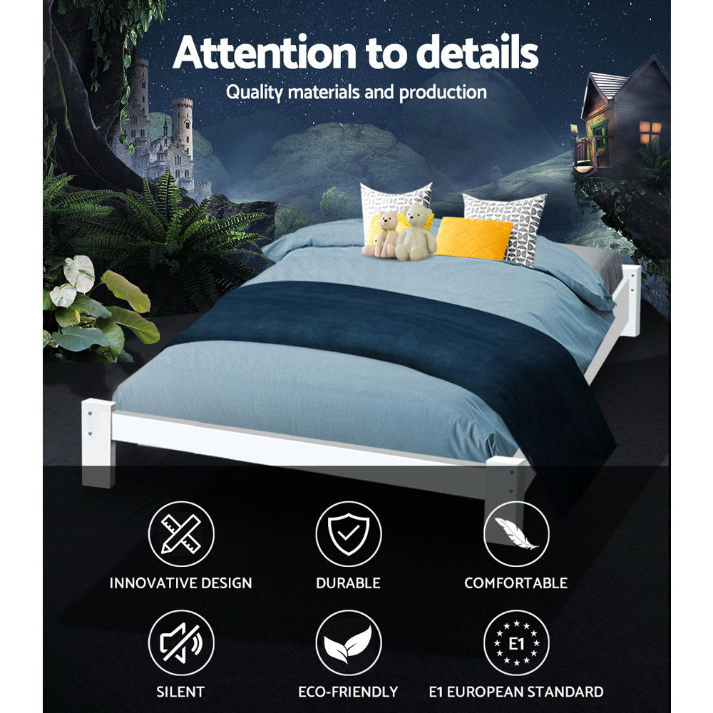 Beds & Bed Frames: Artiss Bed Frame Double Size Wooden White JADE