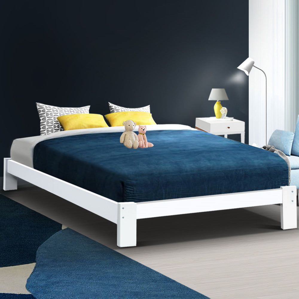 Beds & Bed Frames: Artiss Bed Frame Double Size Wooden White JADE