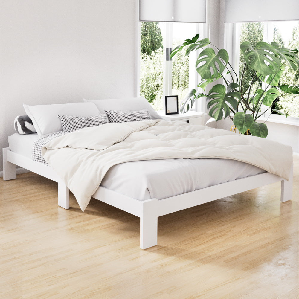 Beds & Bed Frames: Artiss Bed Frame Double Size Wooden White JADE