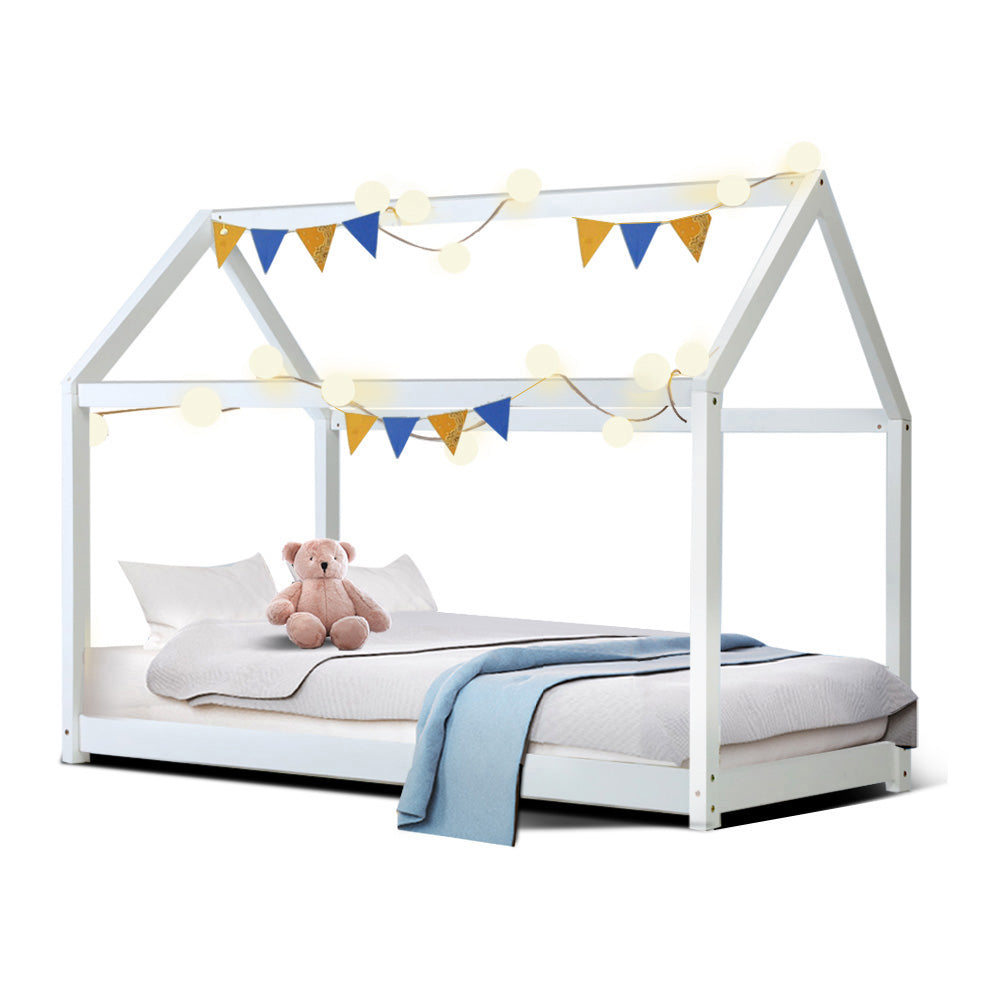 Kid's Beds & Bed Frames: Artiss Bed Frame Wooden Kids House Frame White CASA