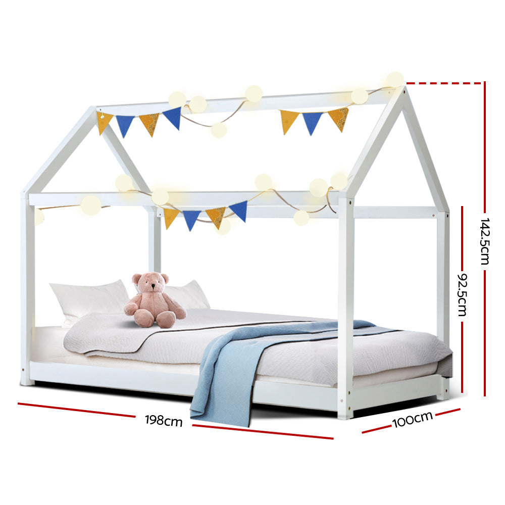 Kid's Beds & Bed Frames: Artiss Bed Frame Wooden Kids House Frame White CASA