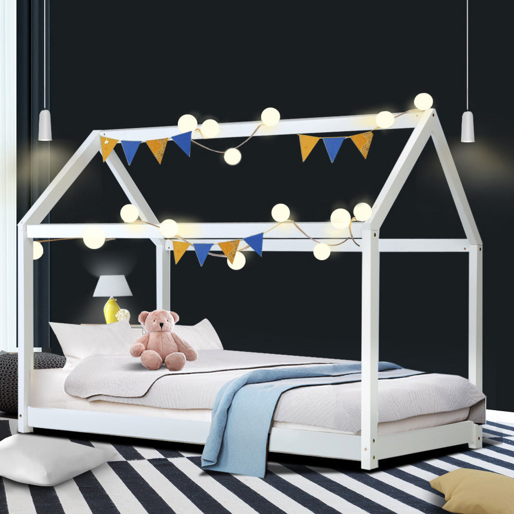 Kid's Beds & Bed Frames: Artiss Bed Frame Wooden Kids House Frame White CASA