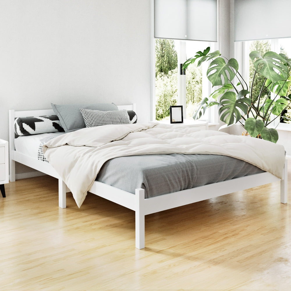 Beds & Bed Frames: Artiss Bed Frame Double Size Wooden White SOFIE