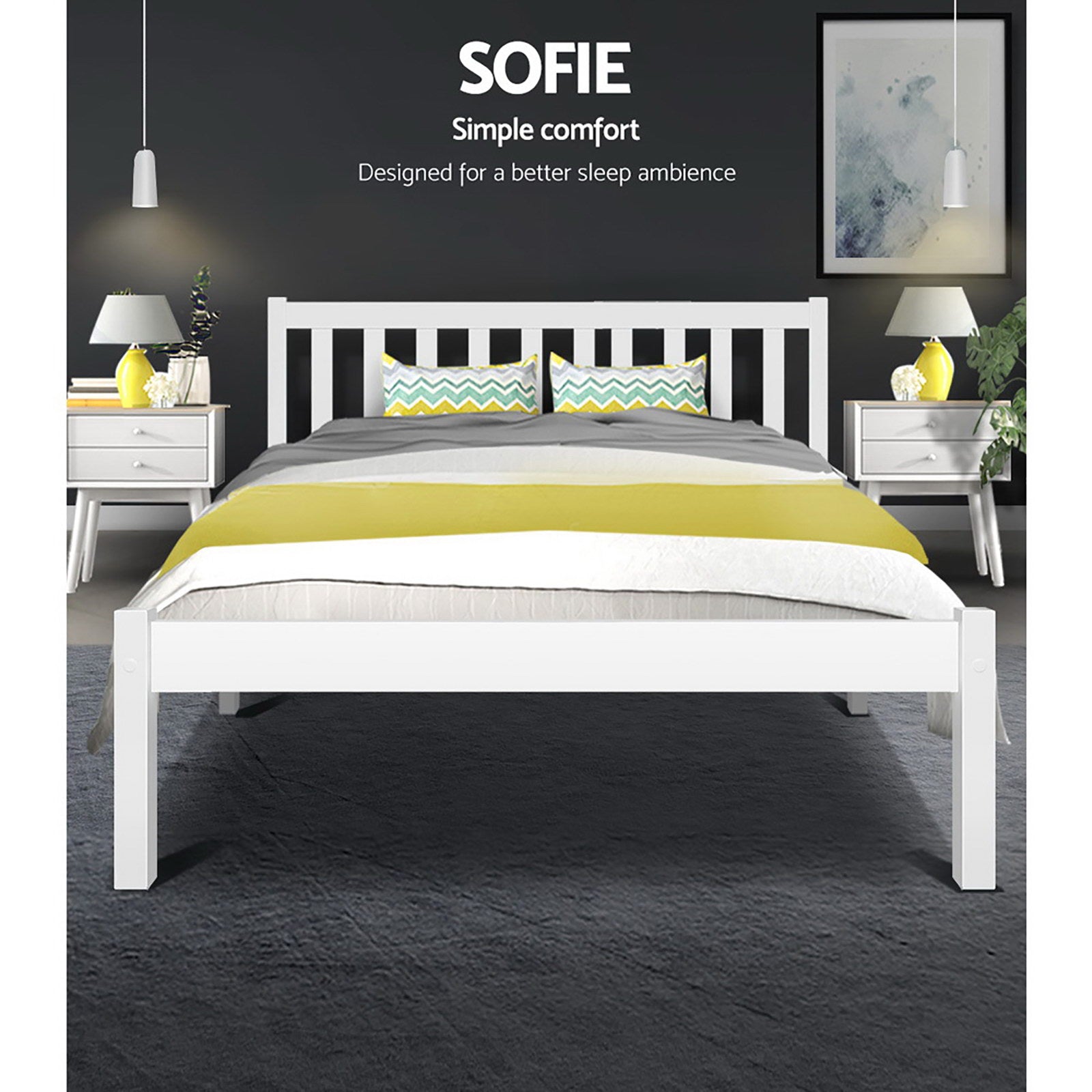 Beds & Bed Frames: Artiss Bed Frame Double Size Wooden White SOFIE