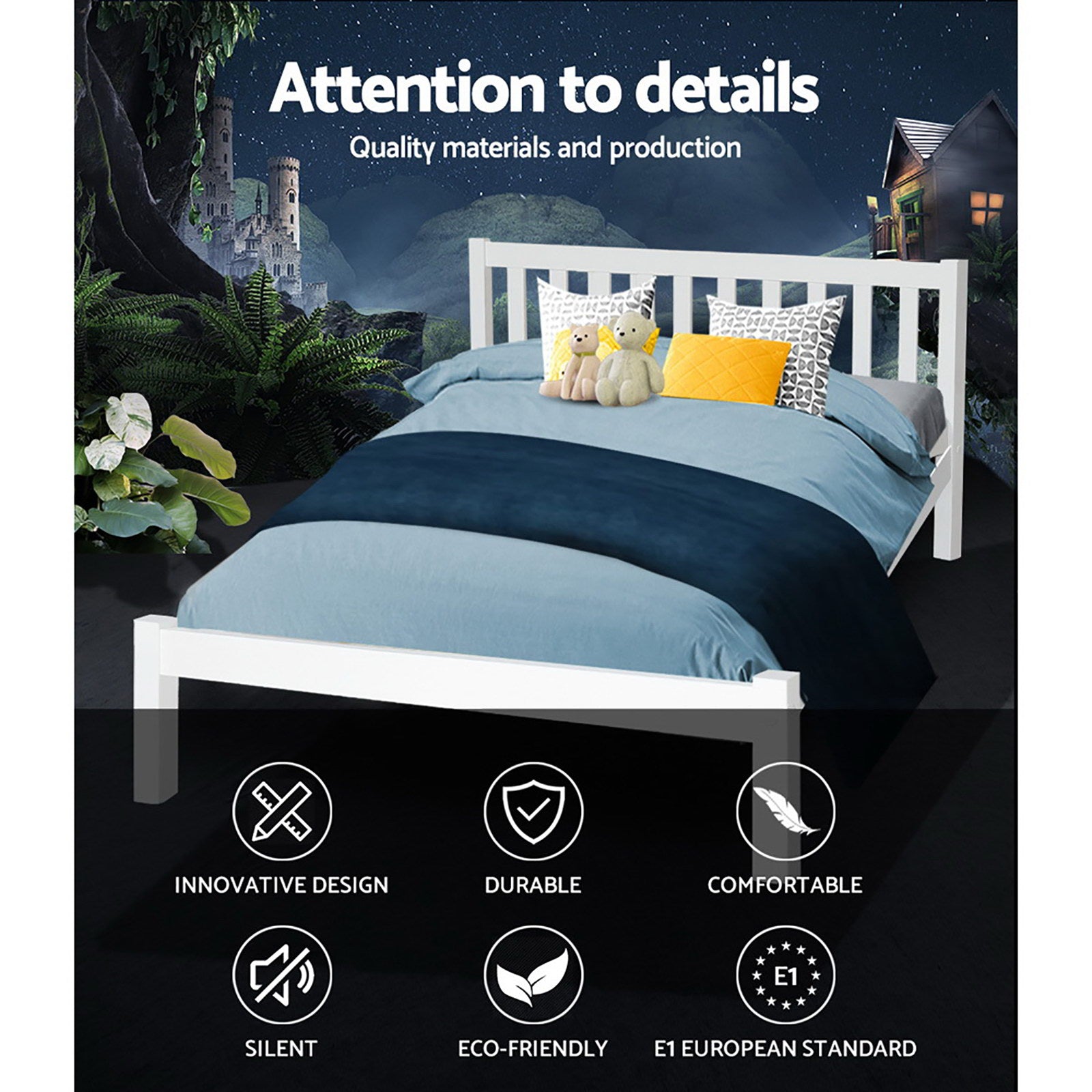 Beds & Bed Frames: Artiss Bed Frame Double Size Wooden White SOFIE