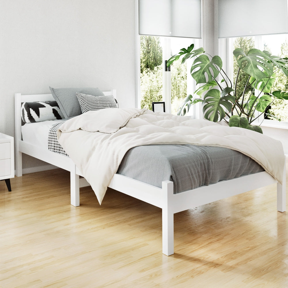Beds & Bed Frames: Artiss Bed Frame King Single Size Wooden White SOFIE