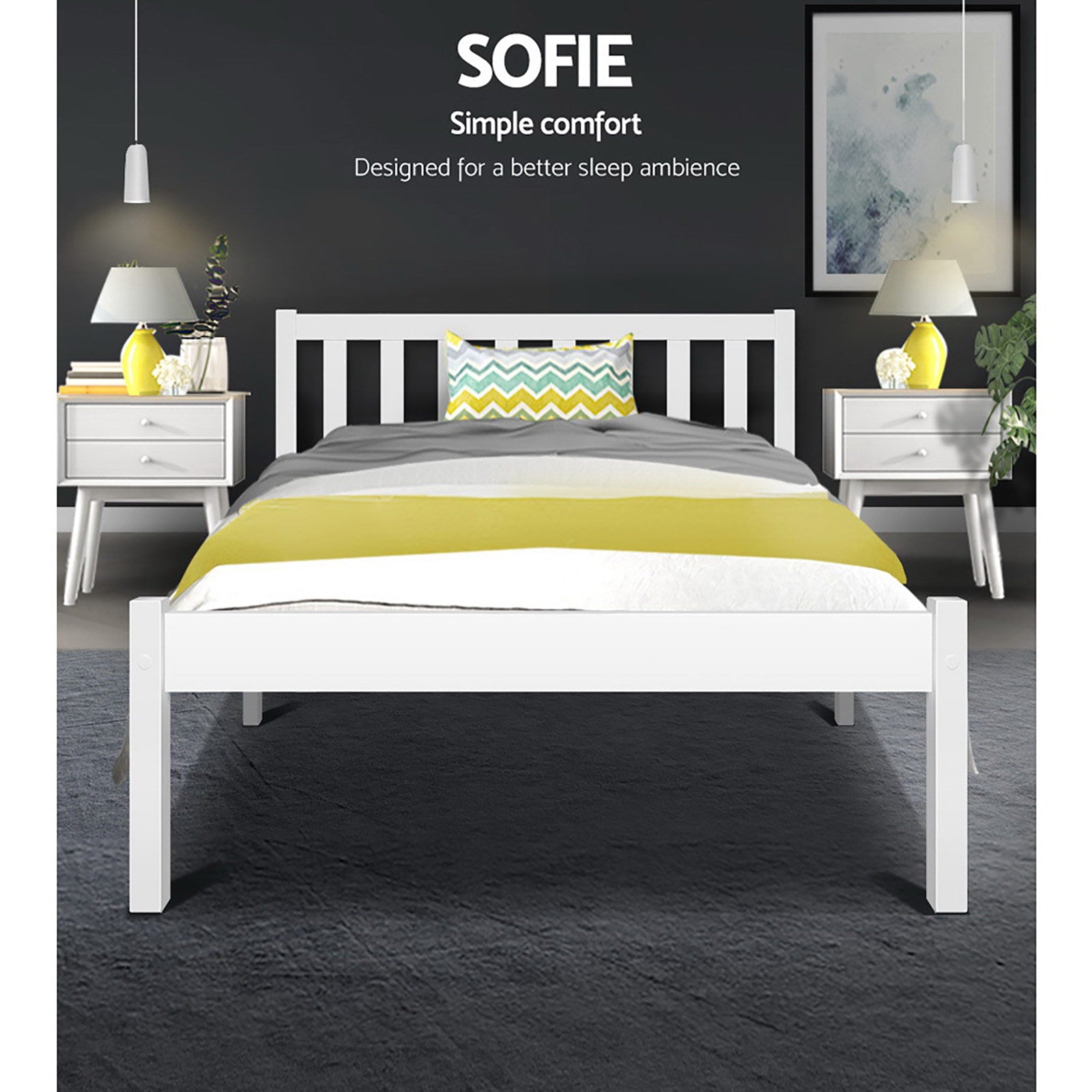 Beds & Bed Frames: Artiss Bed Frame King Single Size Wooden White SOFIE