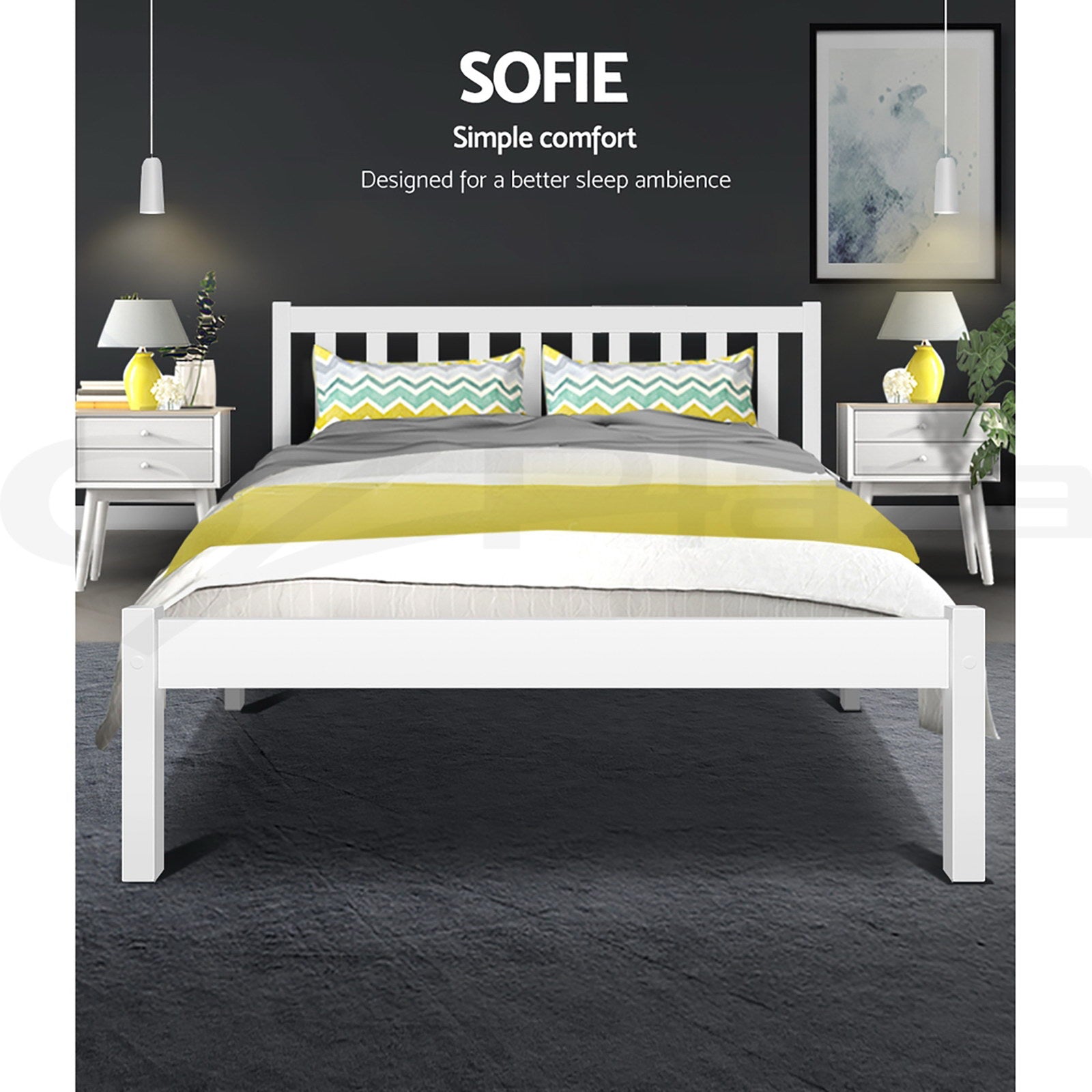 Beds & Bed Frames: Artiss Bed Frame Queen Size Wooden White SOFIE