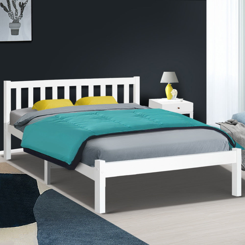 Beds & Bed Frames: Artiss Bed Frame Queen Size Wooden White SOFIE