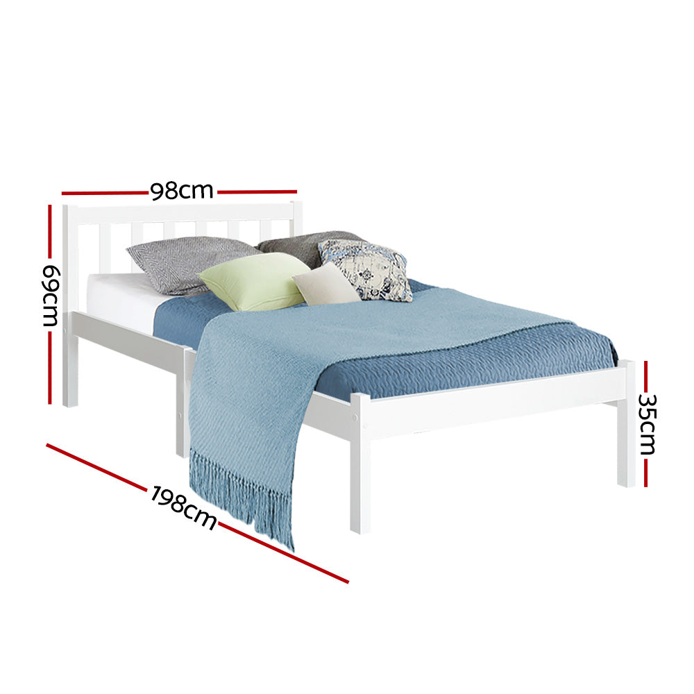 Beds & Bed Frames: Artiss Bed Frame Single Size Wooden White SOFIE
