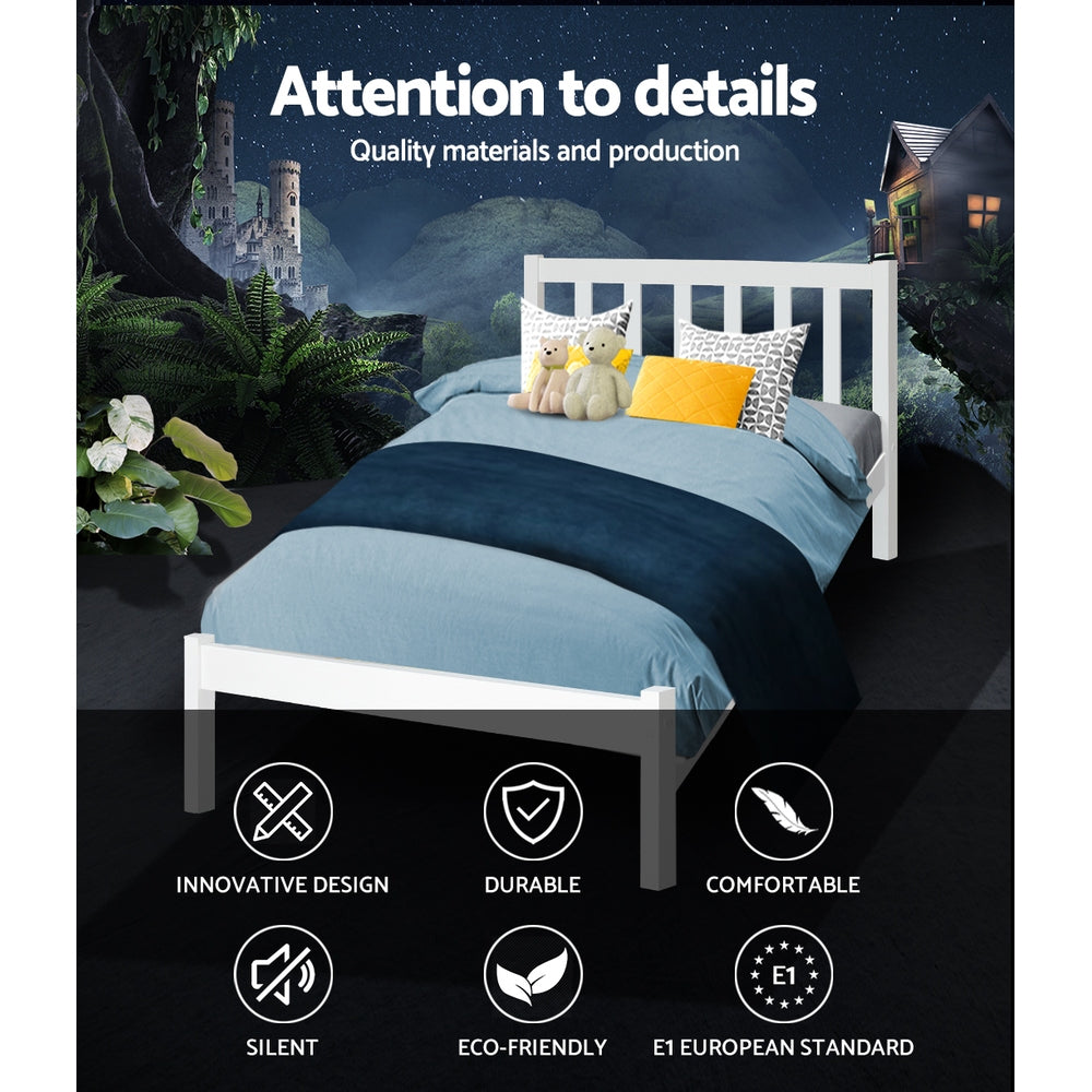 Beds & Bed Frames: Artiss Bed Frame Single Size Wooden White SOFIE