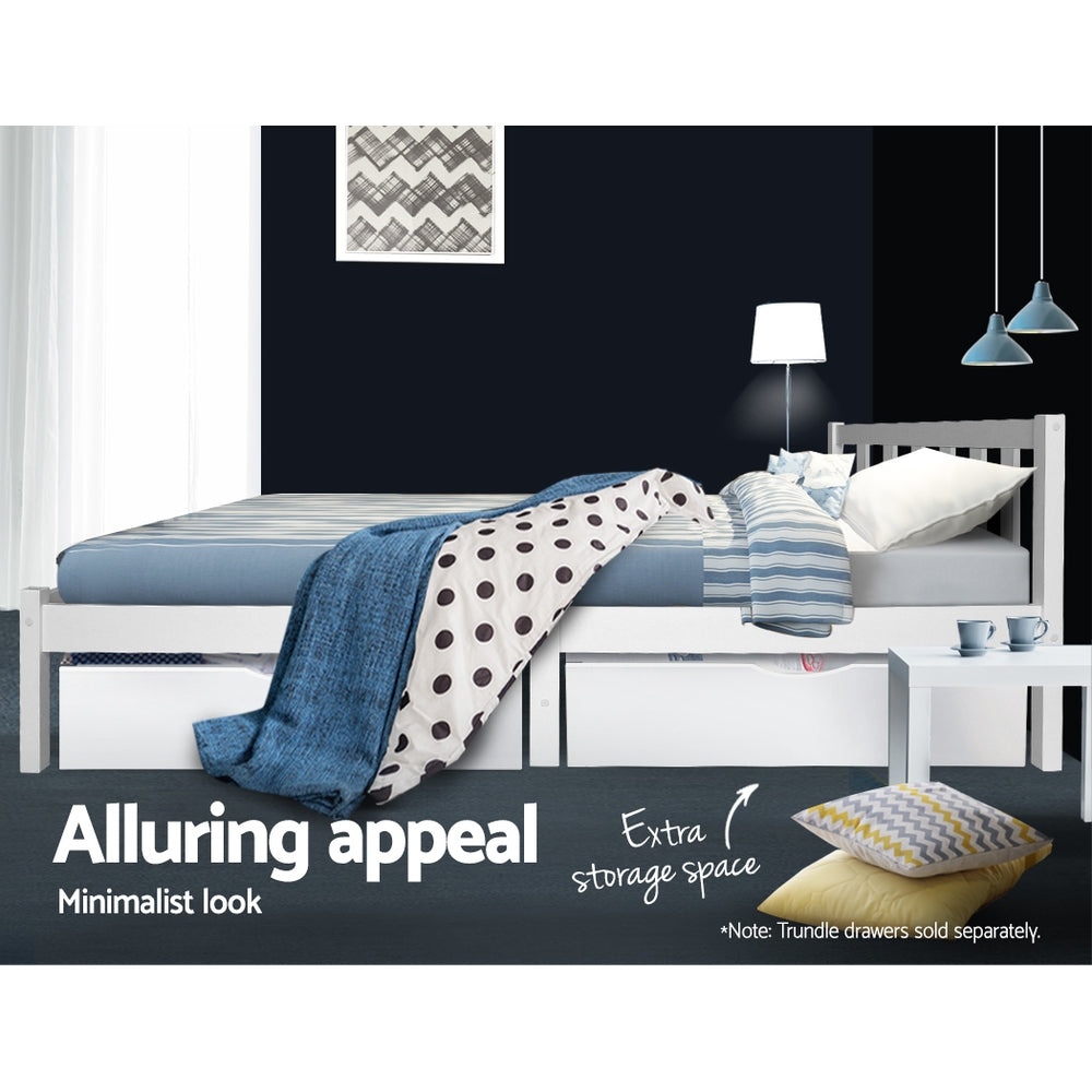 Beds & Bed Frames: Artiss Bed Frame Single Size Wooden White SOFIE