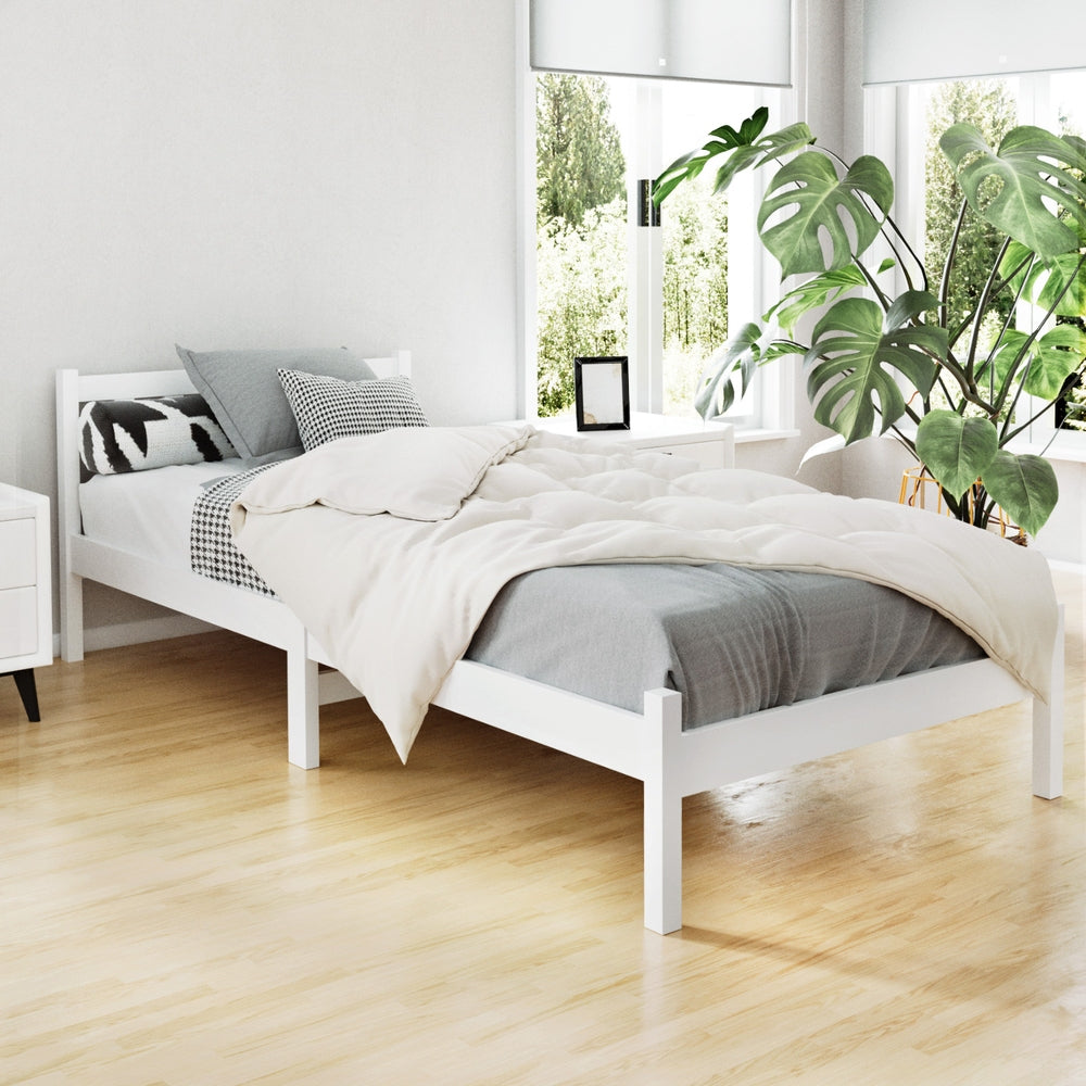 Beds & Bed Frames: Artiss Bed Frame Single Size Wooden White SOFIE