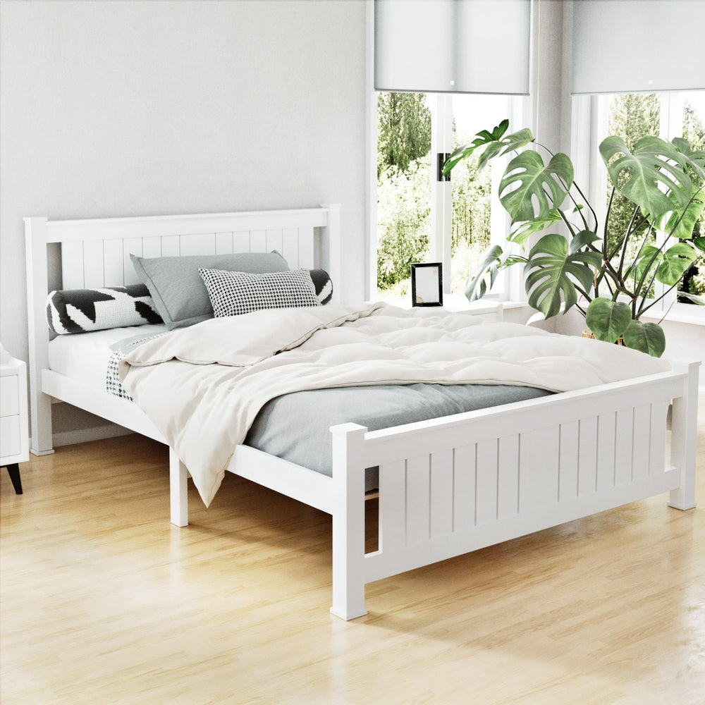 Beds & Bed Frames: Artiss Bed Frame Double Size Wooden White RIO