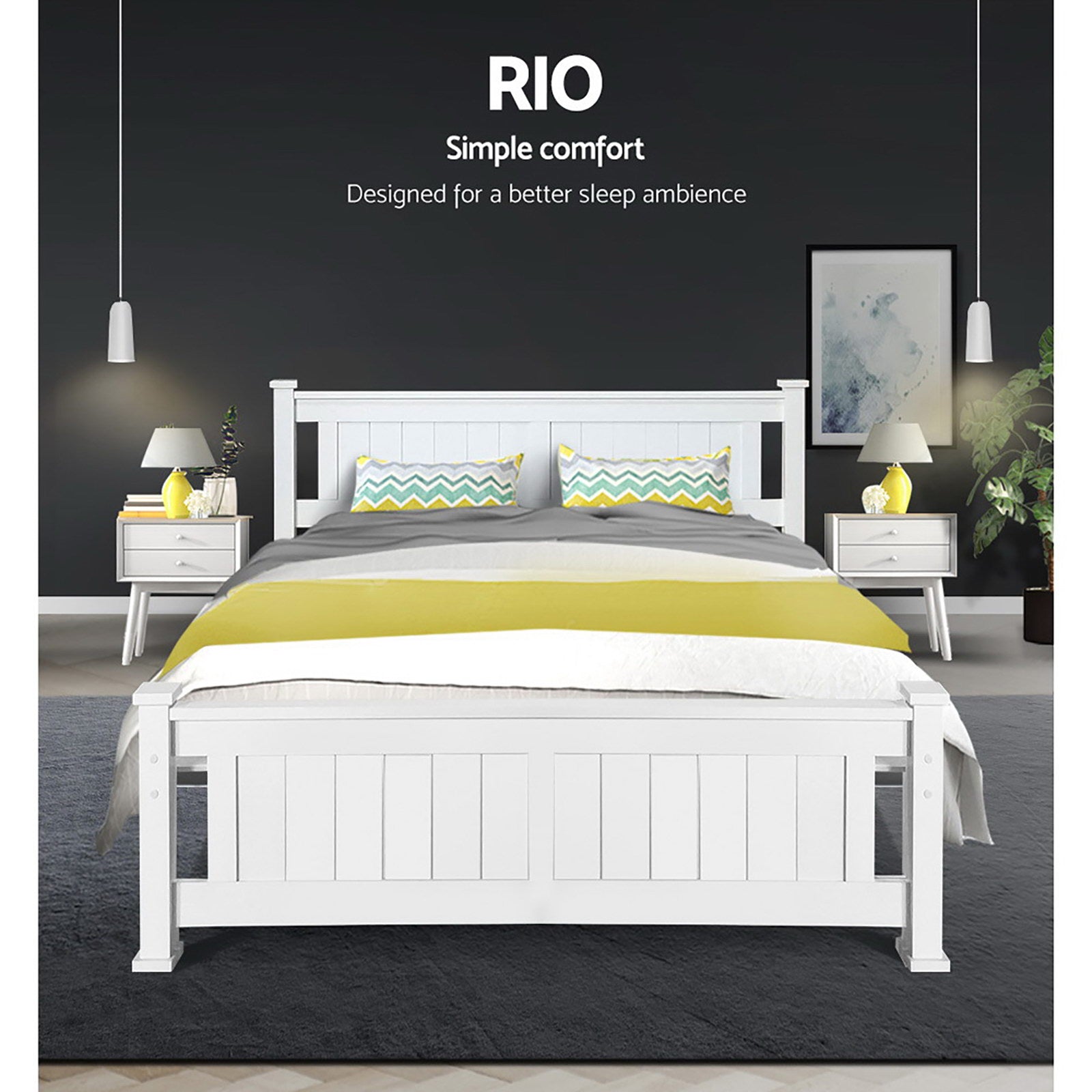 Beds & Bed Frames: Artiss Bed Frame Double Size Wooden White RIO