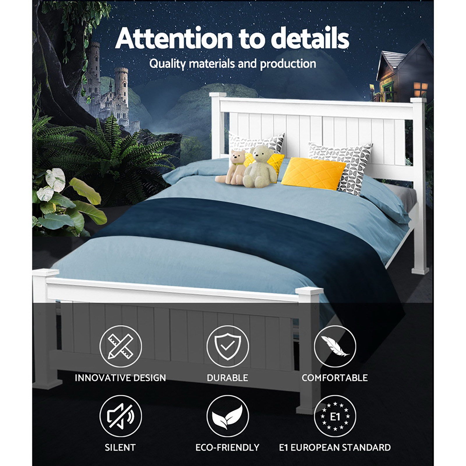 Beds & Bed Frames: Artiss Bed Frame Double Size Wooden White RIO