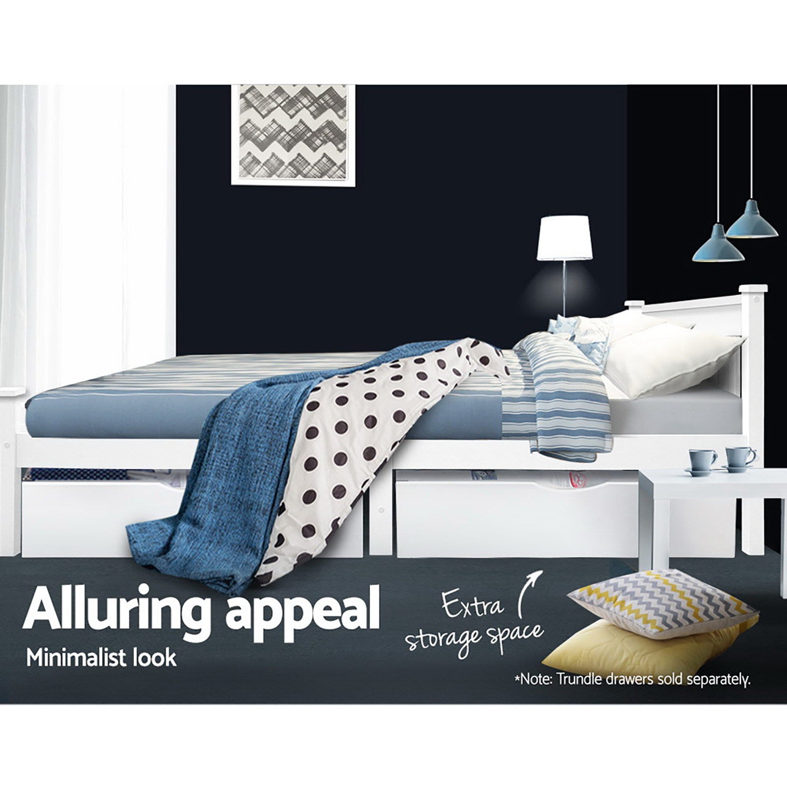 Beds & Bed Frames: Artiss Bed Frame Double Size Wooden White RIO