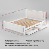 Beds & Bed Frames: Artiss Bed Frame Double Size Wooden Platform with 2 Storage Drawers White RIO