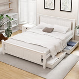 Beds & Bed Frames: Artiss Bed Frame Double Size Wooden Platform with 2 Storage Drawers White RIO