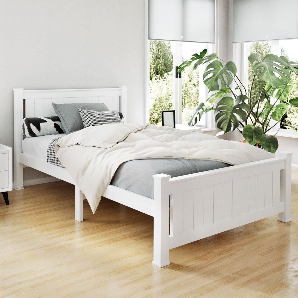 Beds & Bed Frames: Artiss Bed Frame King Single Size Wooden White RIO