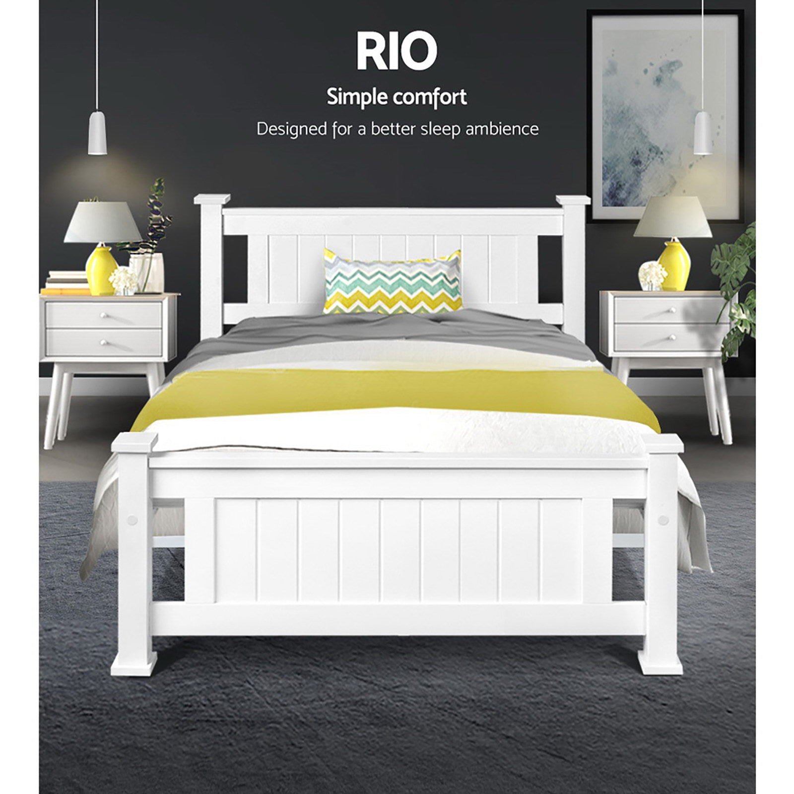Beds & Bed Frames: Artiss Bed Frame King Single Size Wooden White RIO