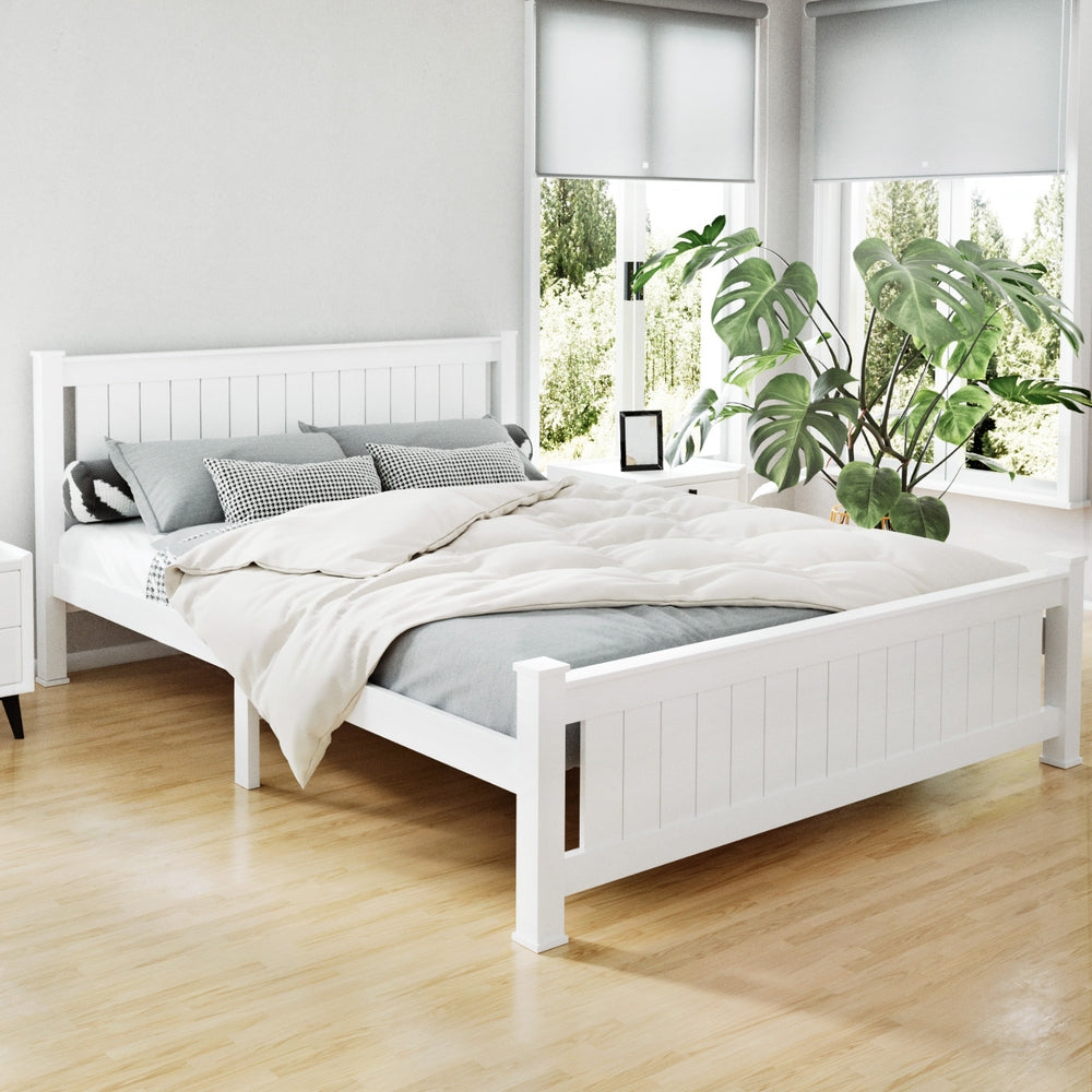 Beds & Bed Frames: Artiss Bed Frame Queen Size Wooden White RIO