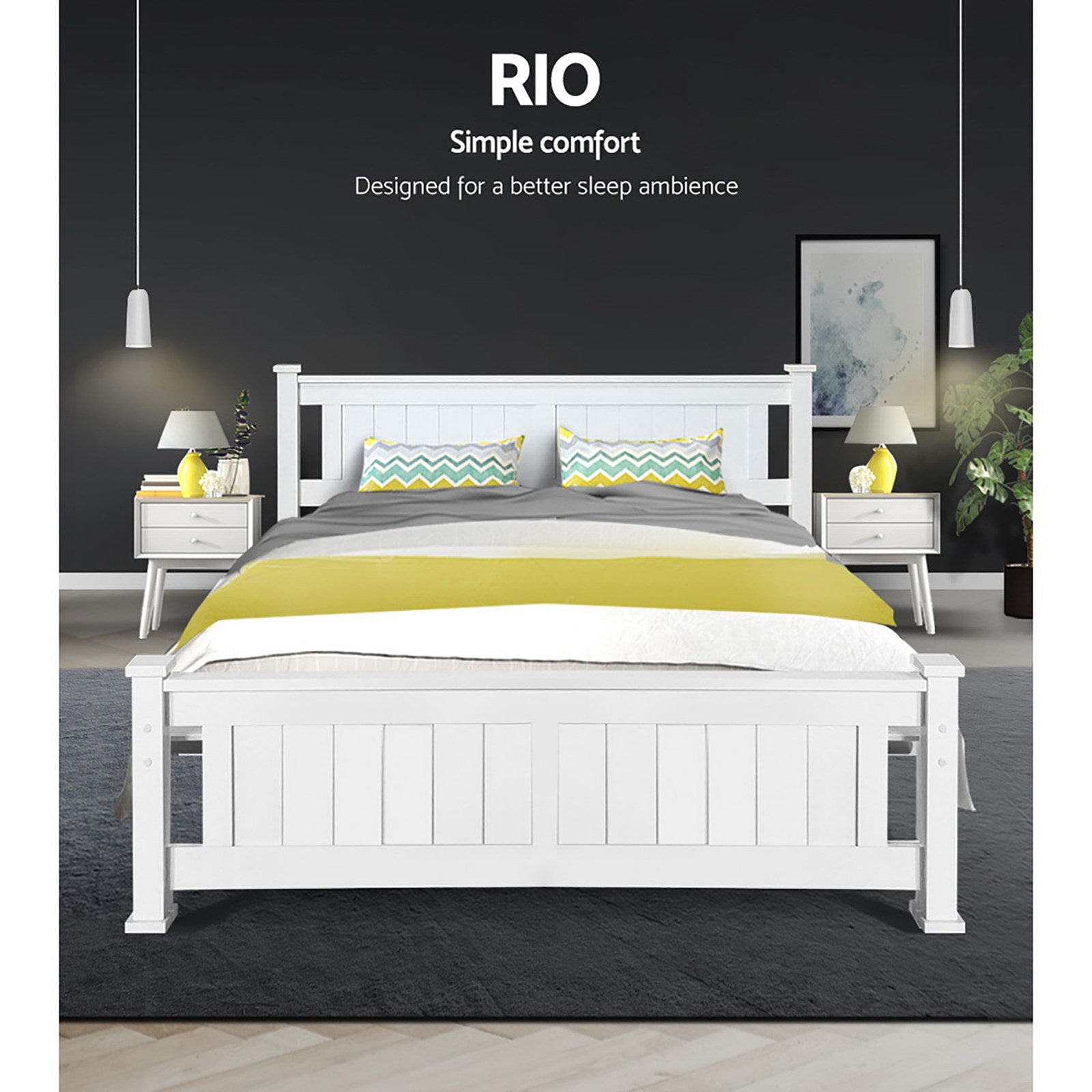 Beds & Bed Frames: Artiss Bed Frame Queen Size Wooden White RIO