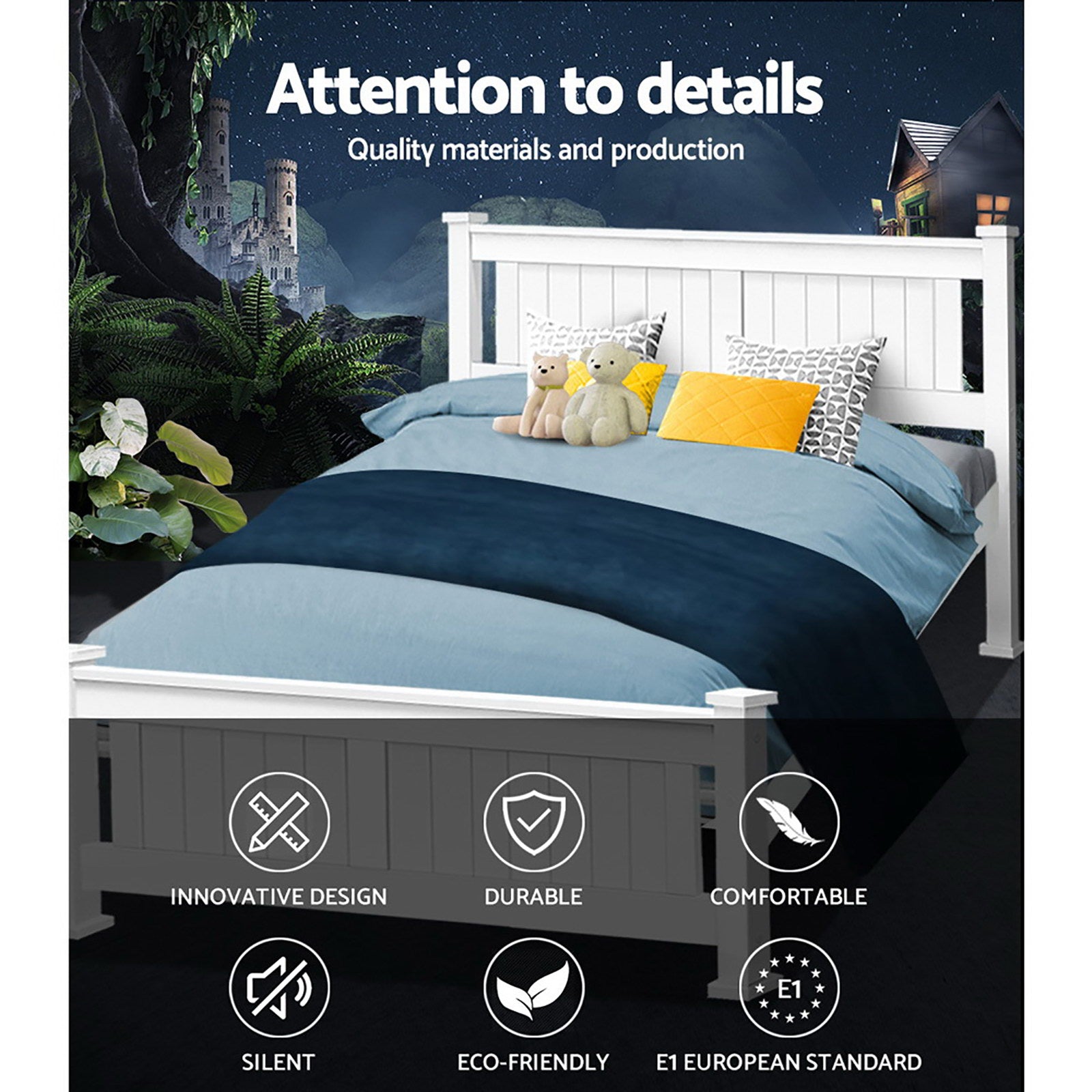 Beds & Bed Frames: Artiss Bed Frame Queen Size Wooden White RIO