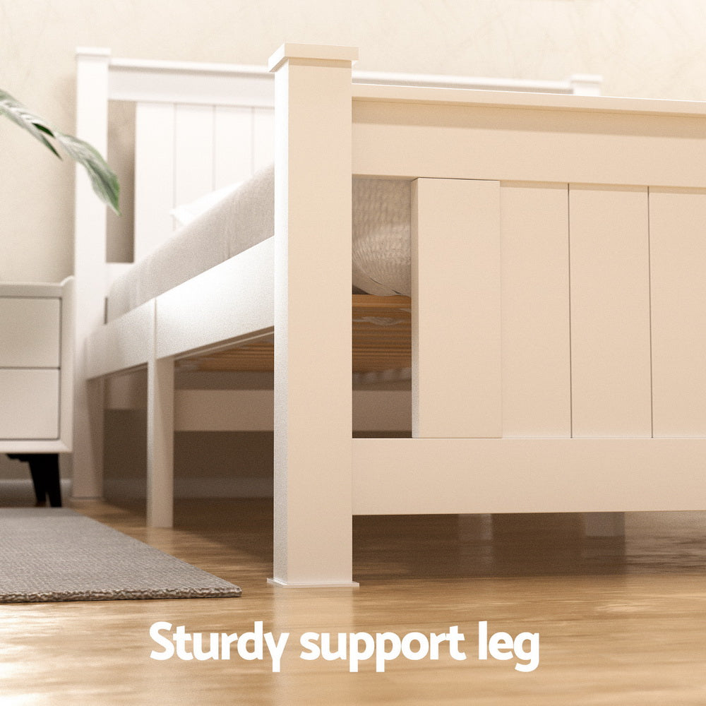 Artiss Bed Frame Queen Size Wooden Platform with 2 Storage Drawers White RIO