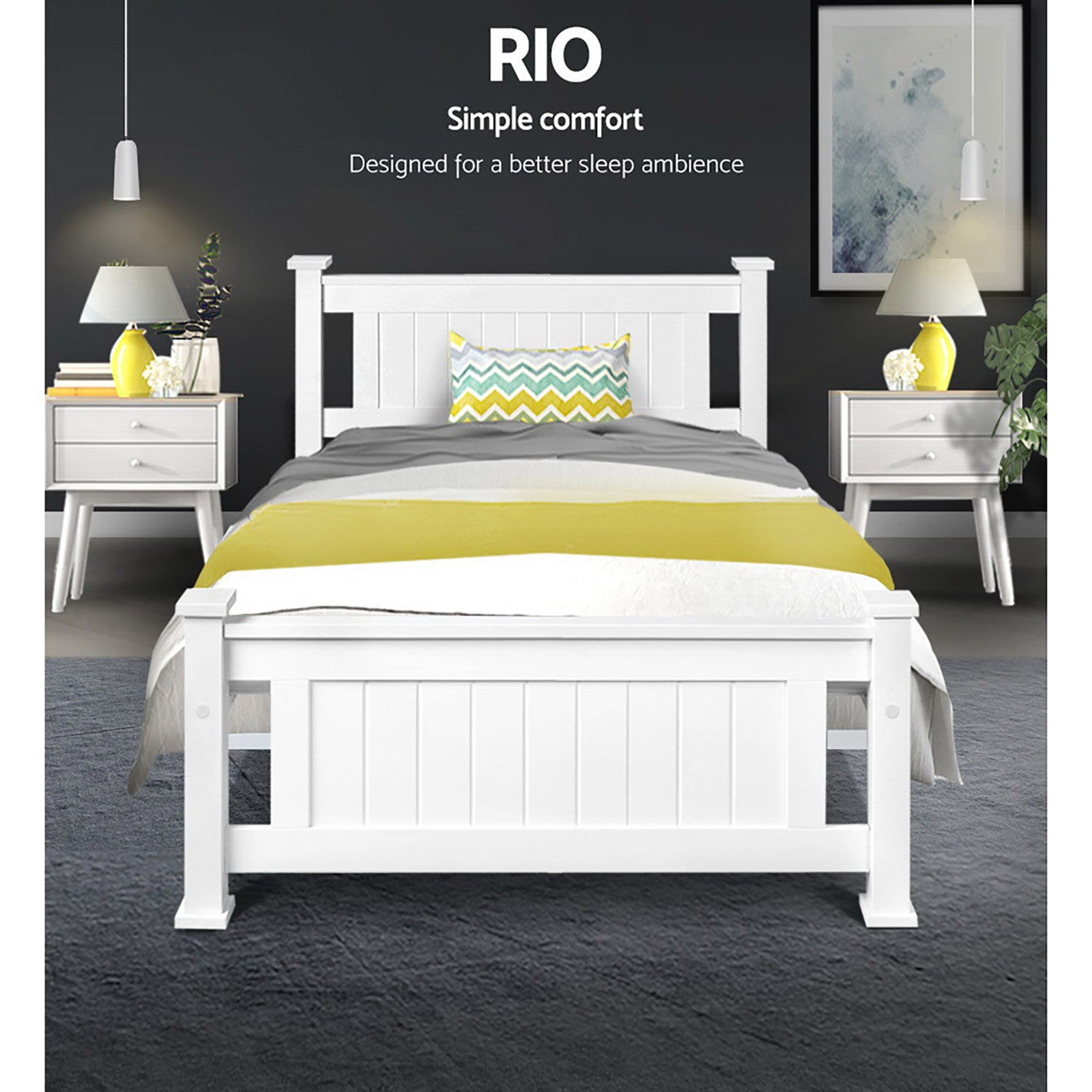 Beds & Bed Frames: Artiss Bed Frame Single Size Wooden White RIO