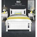 Beds & Bed Frames: Artiss Bed Frame Single Size Wooden White RIO