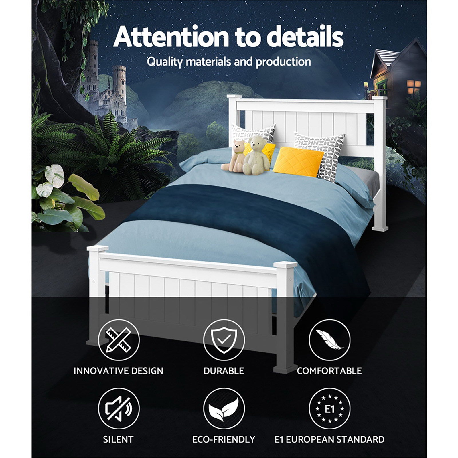 Beds & Bed Frames: Artiss Bed Frame Single Size Wooden White RIO