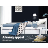 Beds & Bed Frames: Artiss Bed Frame Single Size Wooden White RIO
