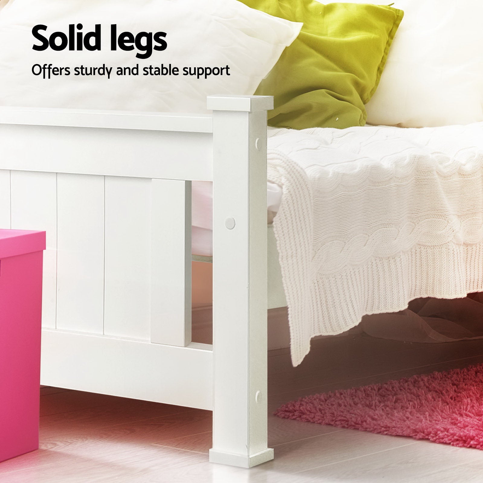 Beds & Bed Frames: Artiss Bed Frame Single Size Wooden with 2 Drawers White RIO